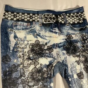 Abbey Dawn Blue Jeggings with Star and Floral and Stud Accents-extremely rare